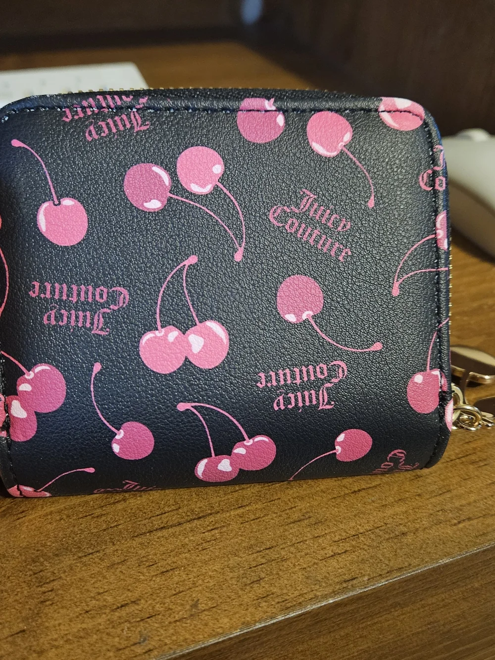 Juicy Couture Black & Pink Cherry Zip Wallet with Charm - Picture 3 of 8